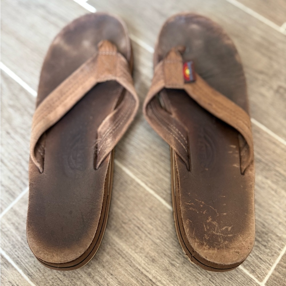 Rainbow Brown Leather Flip Flop Sandals